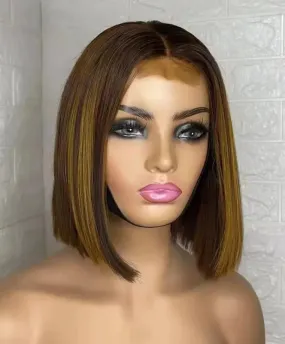 12A Bob Wig Highlight Brown Silky Straight Wigs