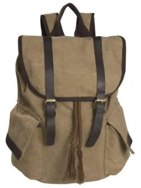 16 Oz Canvas Backpack Vintage Design W/Leather Trim, 3306 Khaki