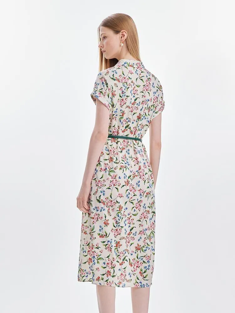 19 Momme Silk Print Midi Dress With Belt