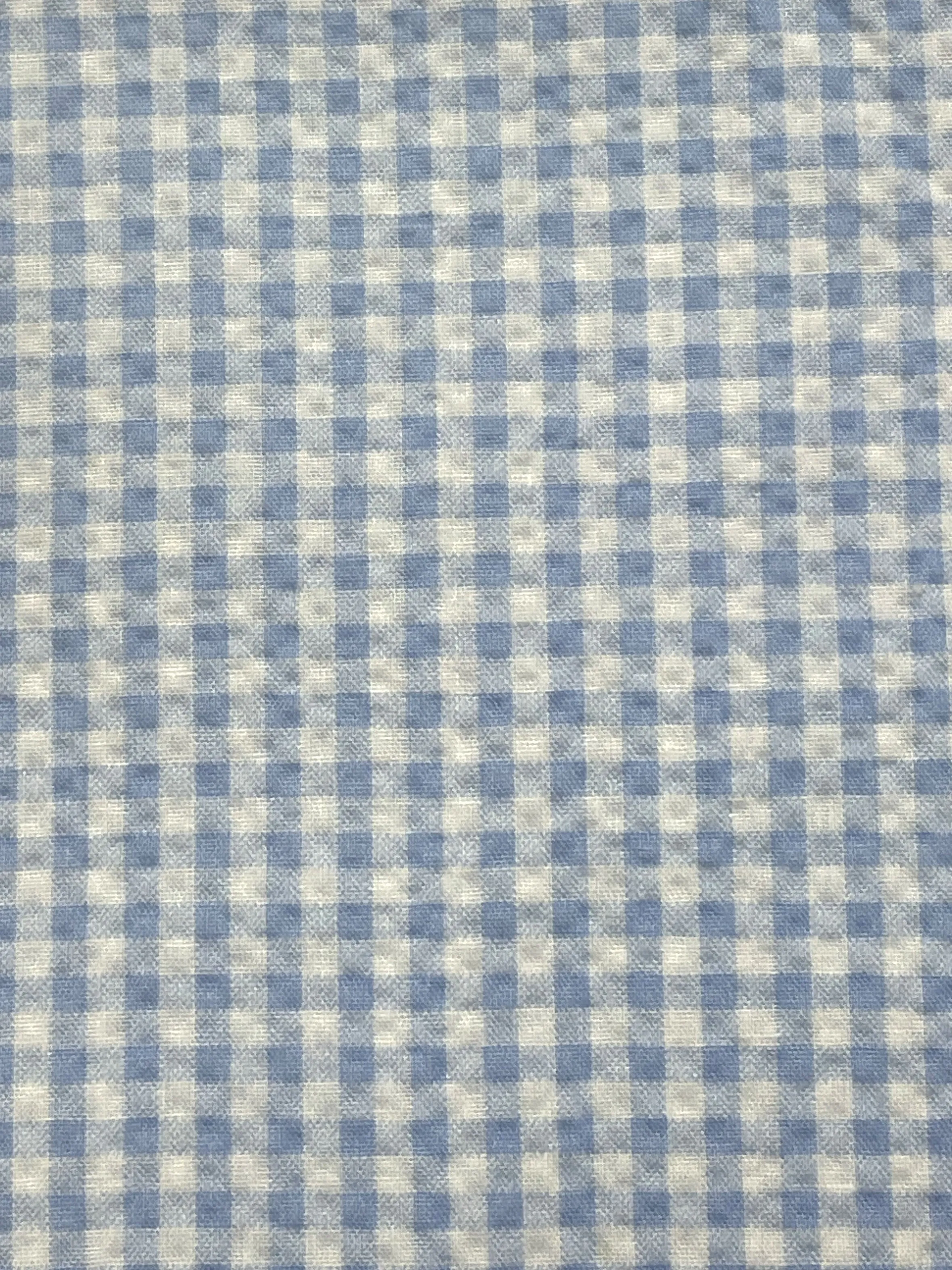 2 YD Poly/Cotton Printed Plaid Gingham Faux Seersucker - Light Blue and White