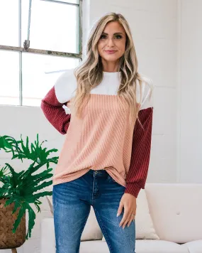 Adele Color Block Corded Top - Blush, Ivory and Burgundy