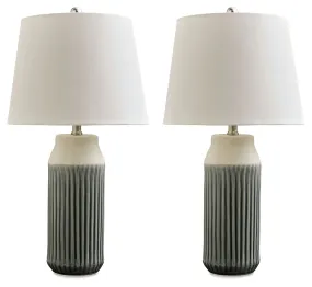 Afener - Blue / Beige - Ceramic Table Lamp (Set of 2)