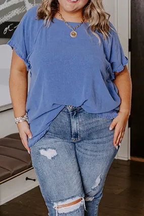 Ashleigh Blue Plus Size Solid Color Short Sleeve Frayed Edge Top