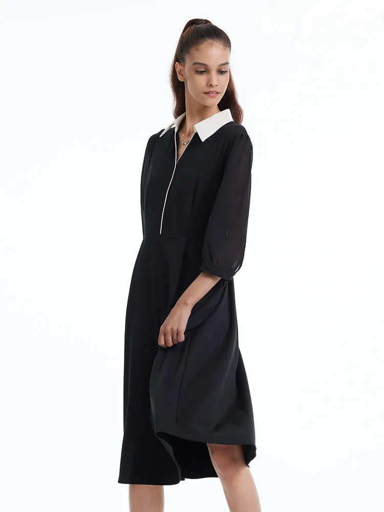 Black Knitted Gathered Waist Midi Dress