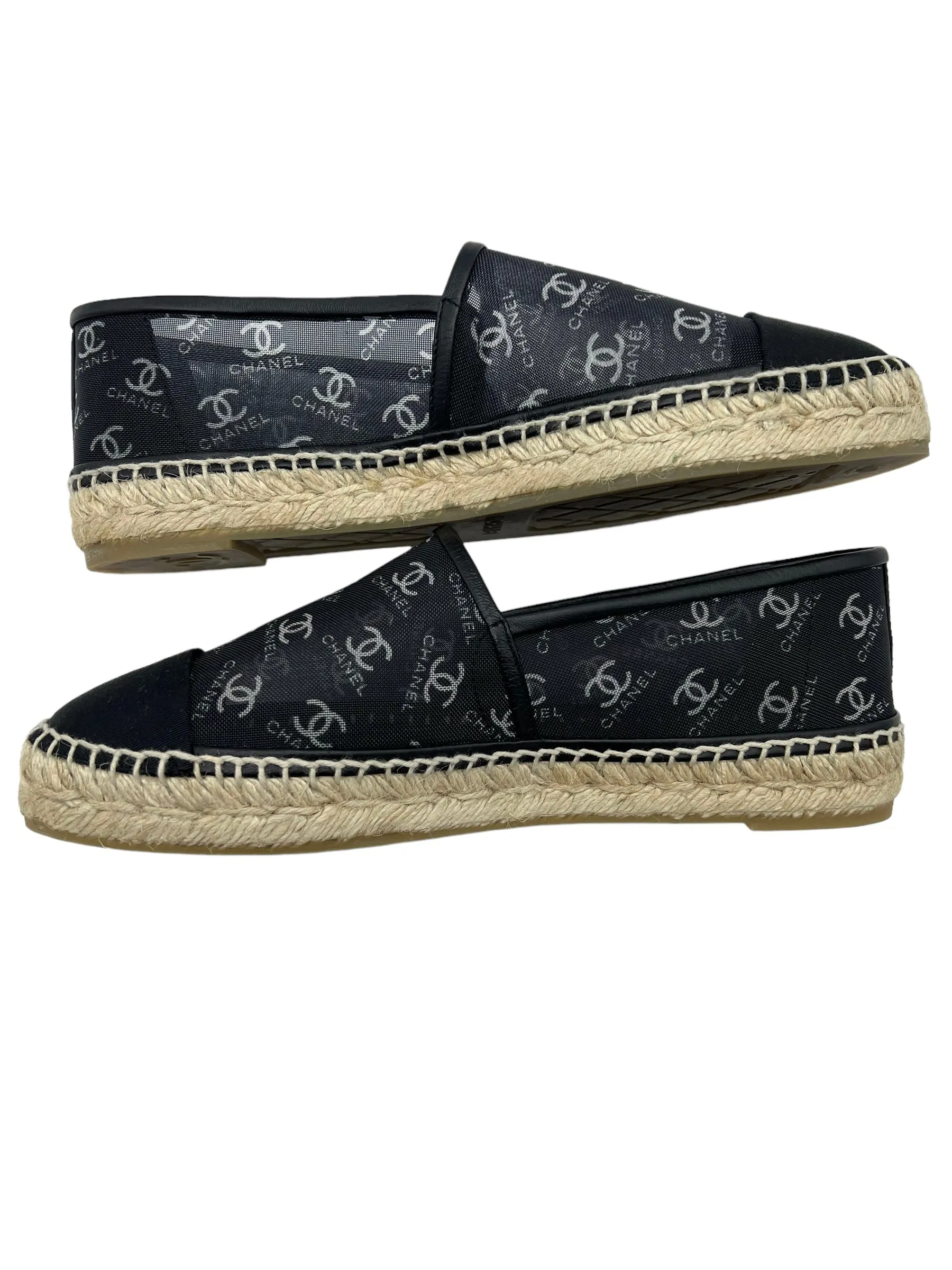 Chanel 19P Black & White Mesh CC Logo Size 40 Espadrilles