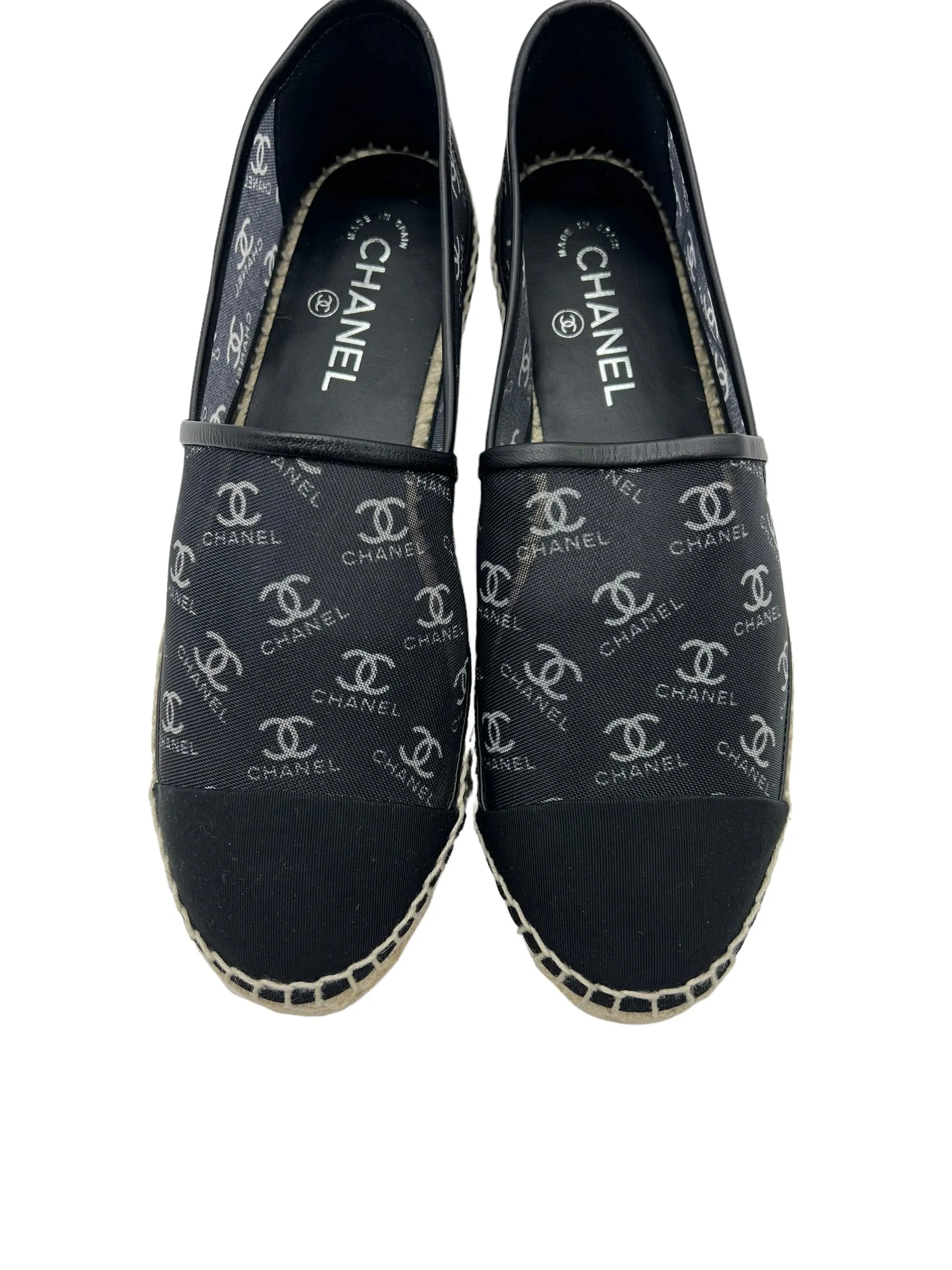 Chanel 19P Black & White Mesh CC Logo Size 40 Espadrilles