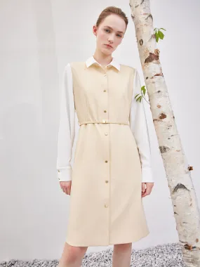 Cream Yellow Double-Layer Patchwork Midi Dress