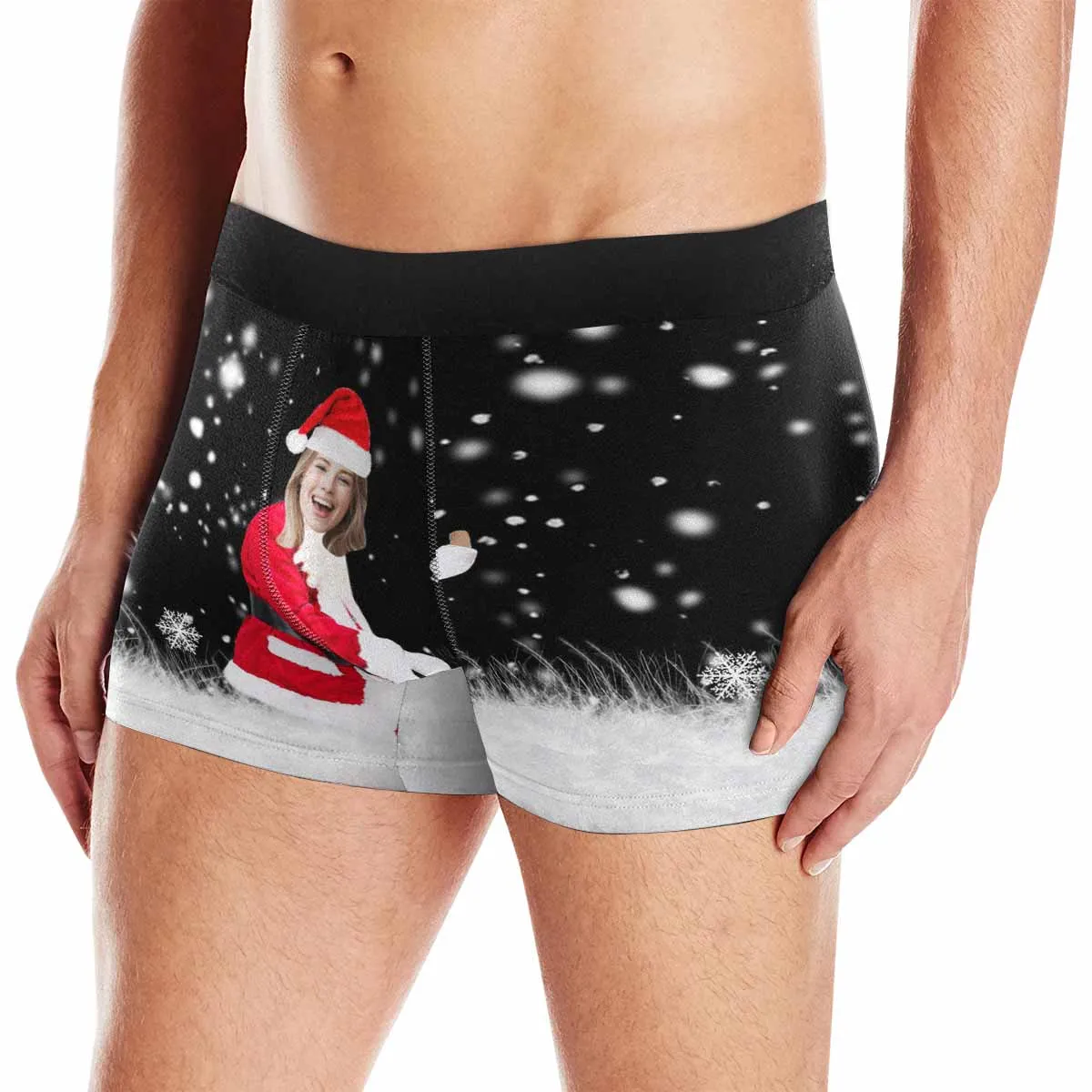 Custom Boxer Briefs with Face Christmas Snowflakes Men's Underwear Put Your Face on Underwear with Custom Image