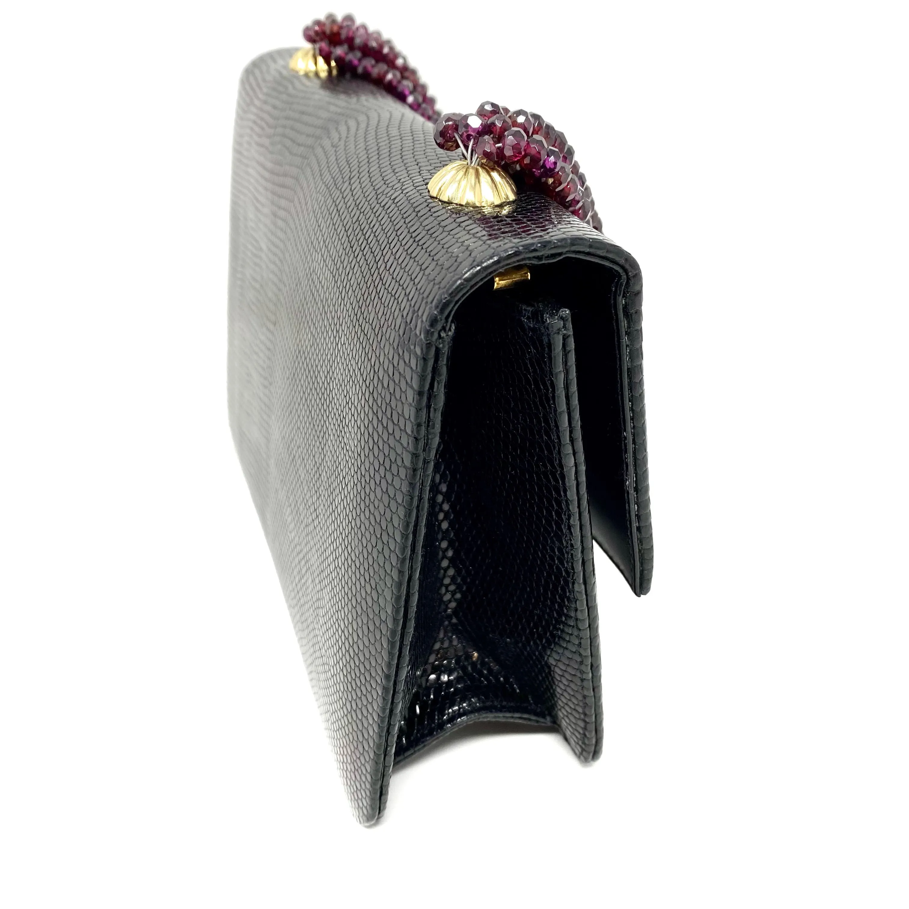 Darby Scott Mini Jeweled Necklace Handbag Black Lizard Garnet