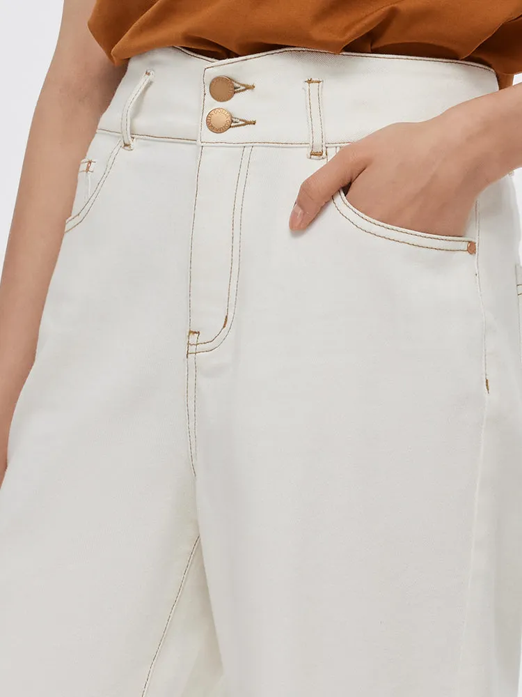 Denim White Loose Straight Women Jeans