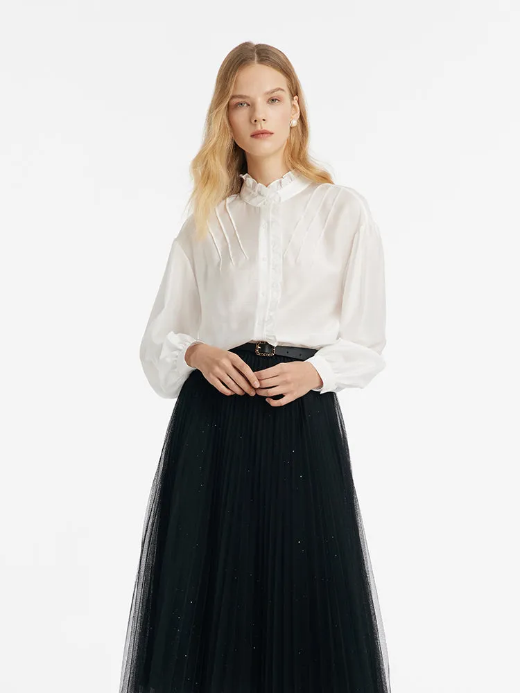 Diacetate Ruffle Collar Women Shirt