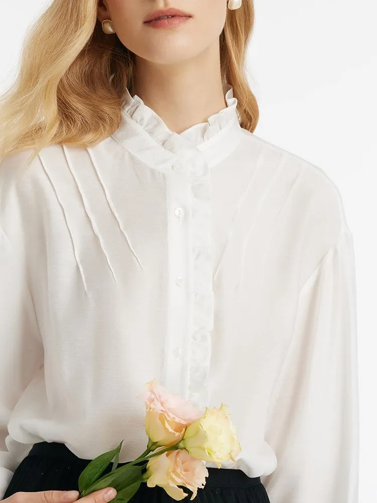 Diacetate Ruffle Collar Women Shirt