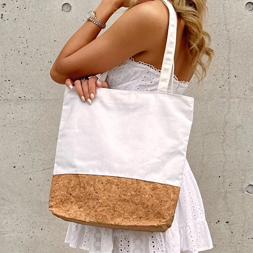 Donna Cork Tote Bag in White Canvas