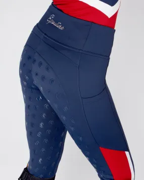 EQC TEAM Riding Leggings / Tights with Phone Pockets - NAVY/RED/WHITE