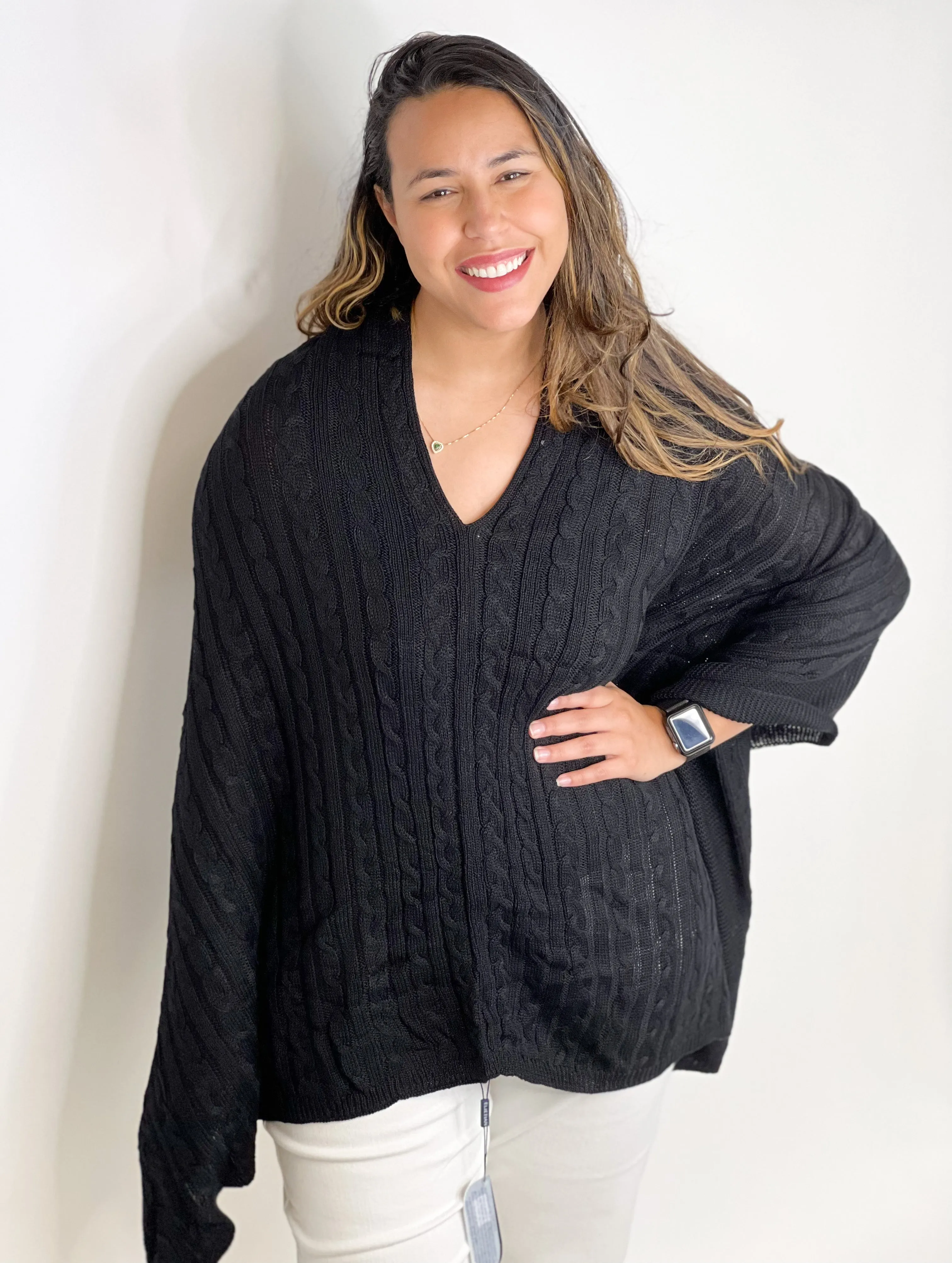 #ET6060 BY THE HARBOR CABLE KNIT PONCHO