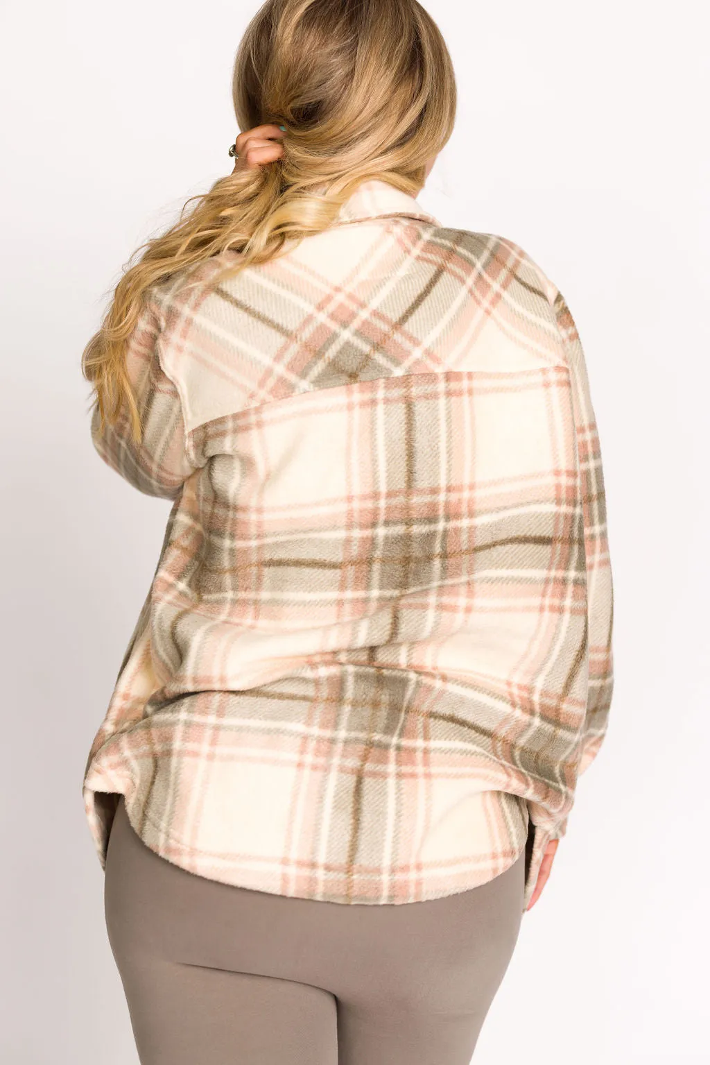 Fall for It Fleece Cozy Shacket in Vanilla Vetiver Plaid - Nursing Friendly