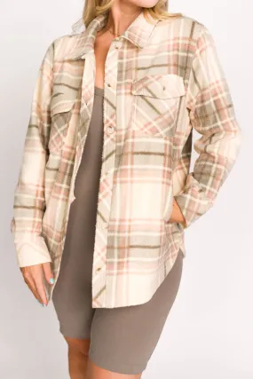 Fall for It Fleece Cozy Shacket in Vanilla Vetiver Plaid - Nursing Friendly