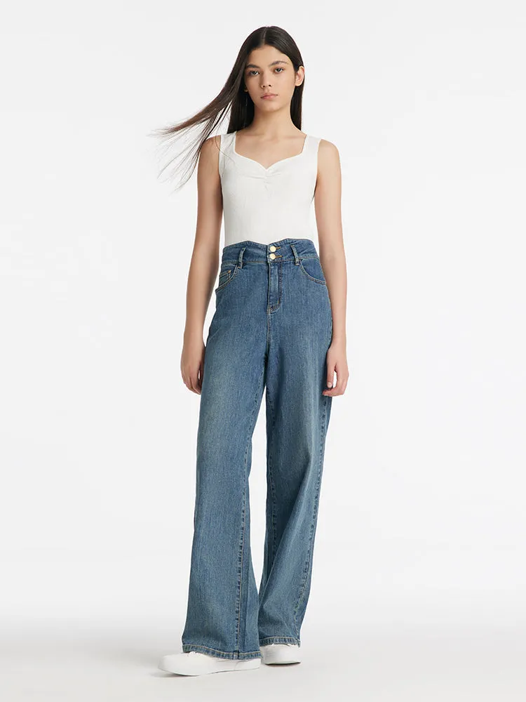 High-Waisted Loose Straight Full Length Women Jeans