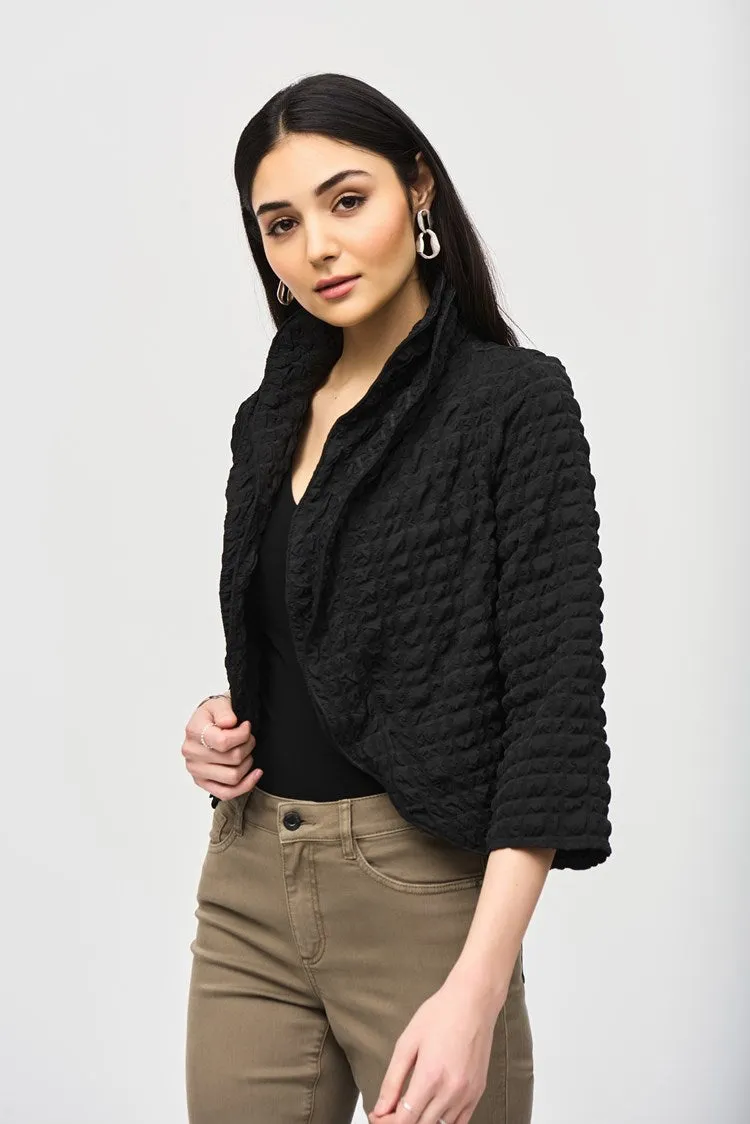 Joseph Ribkoff Black Bubble Woven Cropped Jacket