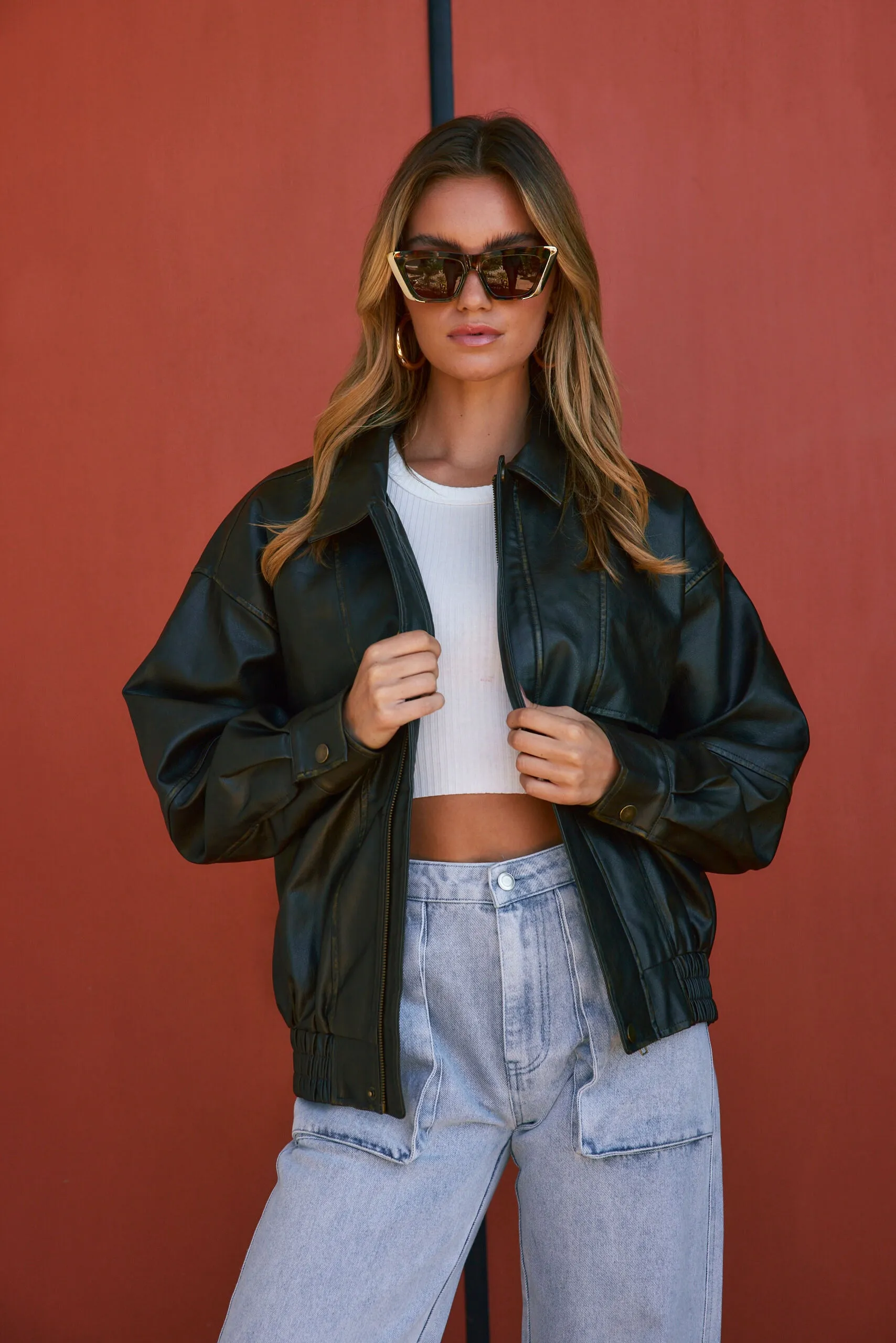 London Calling Brown Oversized Faux Leather Jacket