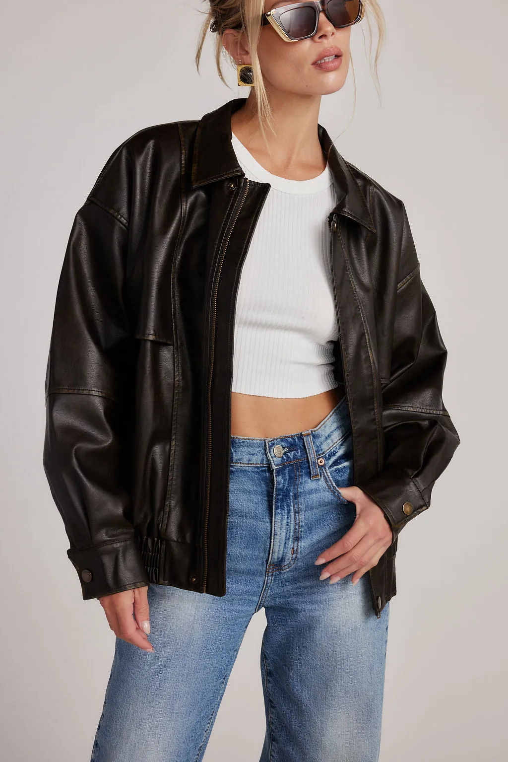 London Calling Brown Oversized Faux Leather Jacket