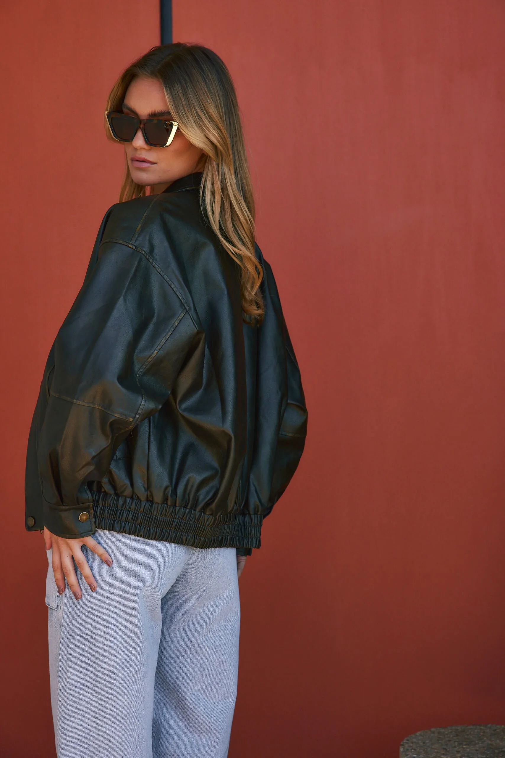 London Calling Brown Oversized Faux Leather Jacket