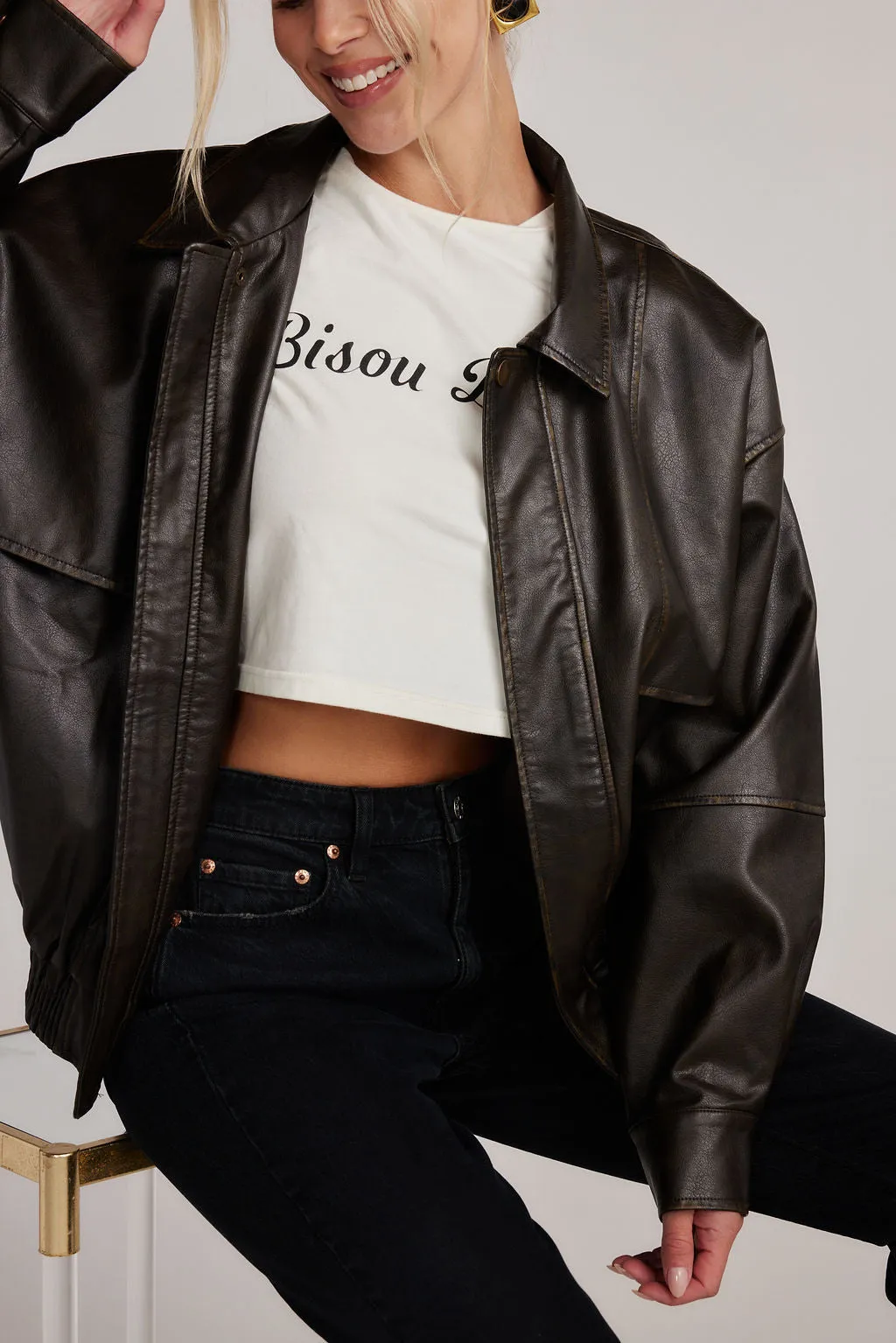 London Calling Brown Oversized Faux Leather Jacket