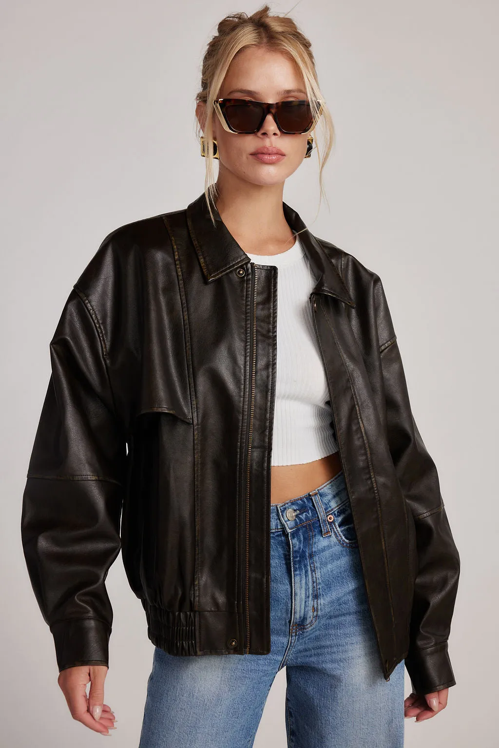 London Calling Brown Oversized Faux Leather Jacket