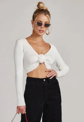 Marie White Long Sleeve Rosette Top