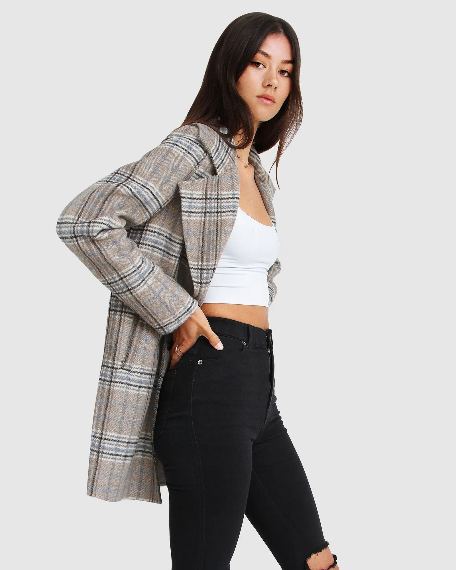 NEW FIT Ex-Boyfriend Wool Blend Oversized Jacket - Oat Plaid