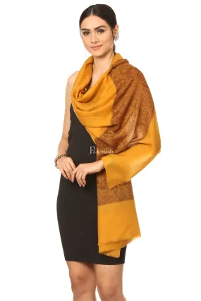 Pashtush Fine Wool Luxury Paisley Design Scarf, Stole, Weaving Design - Mustard