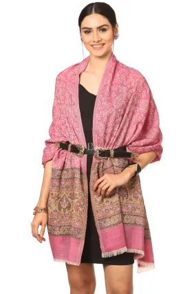 Pashtush Fine Wool Luxury Striped Design Scarf, Stole, Weaving Design - Pink