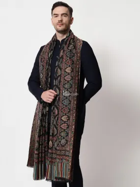 Pashtush mens Extra Fine Wool shawl, Ethnic design, Black