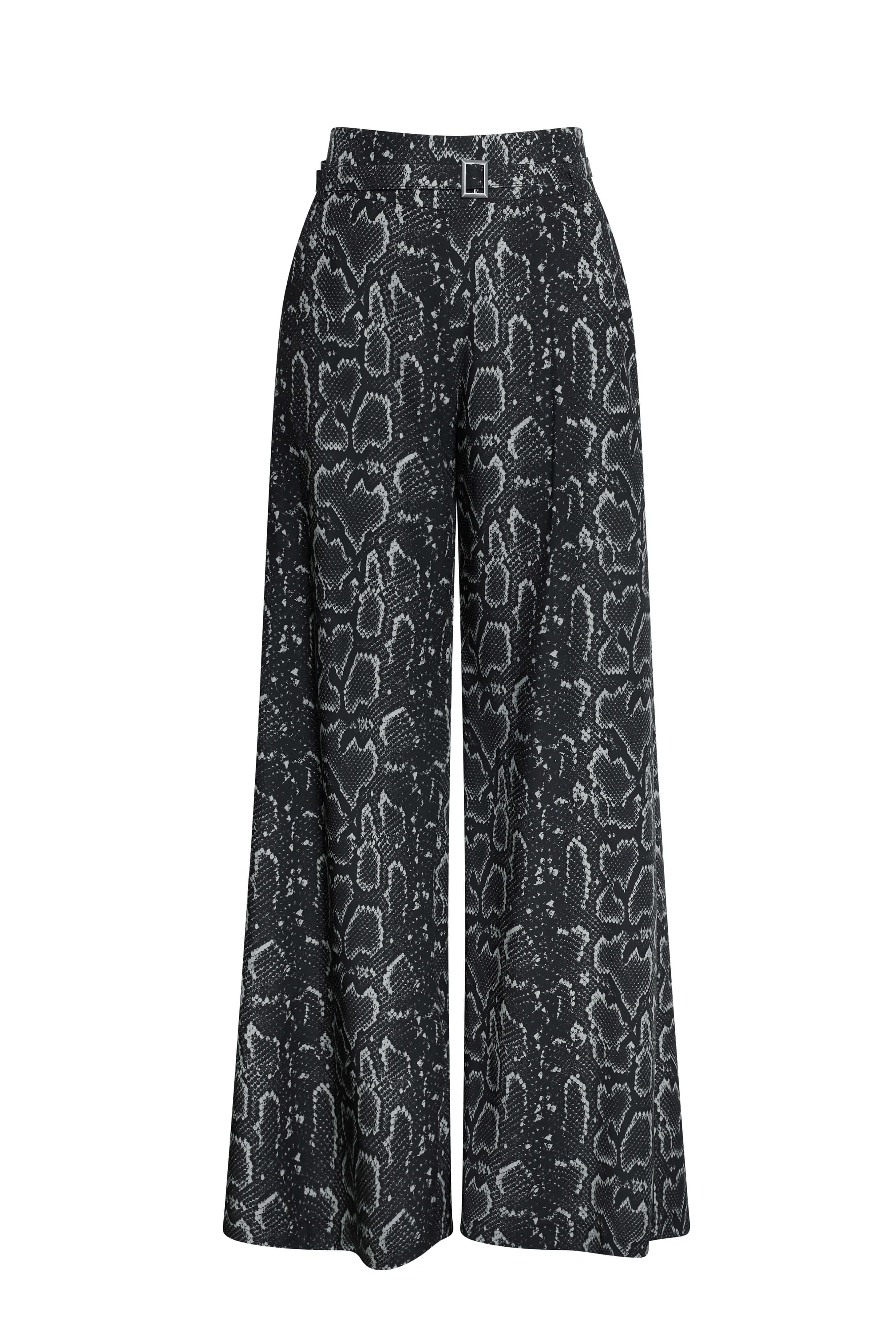 Python Print Trousers Black-Beige