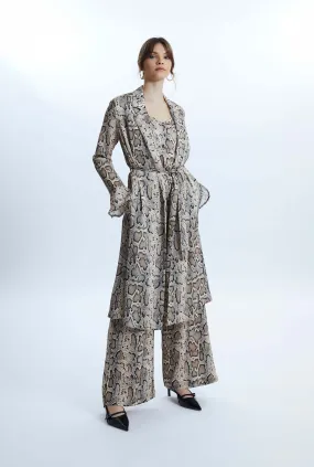 Python Print Wrap Shirt Dress Beige