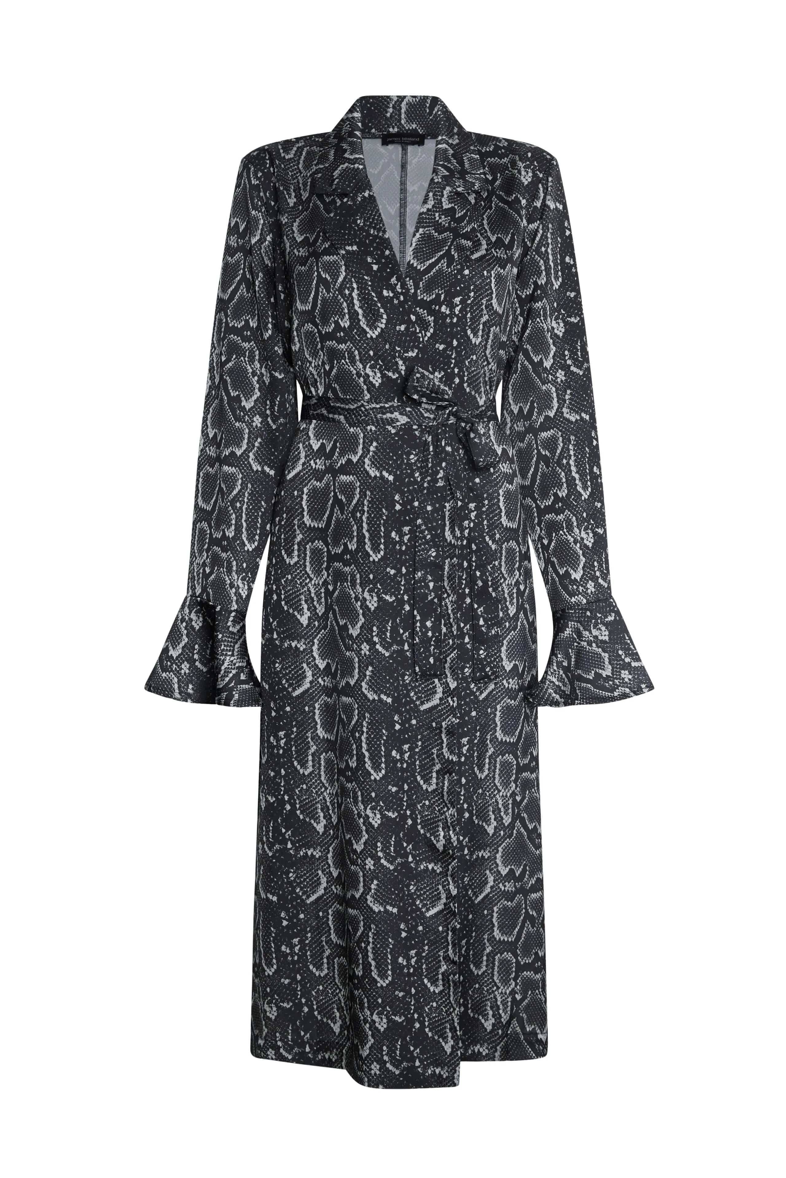 Python Print Wrap Shirt Dress Black-Beige