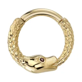 "Boston Python" Hinge Ring in Gold with Garnet