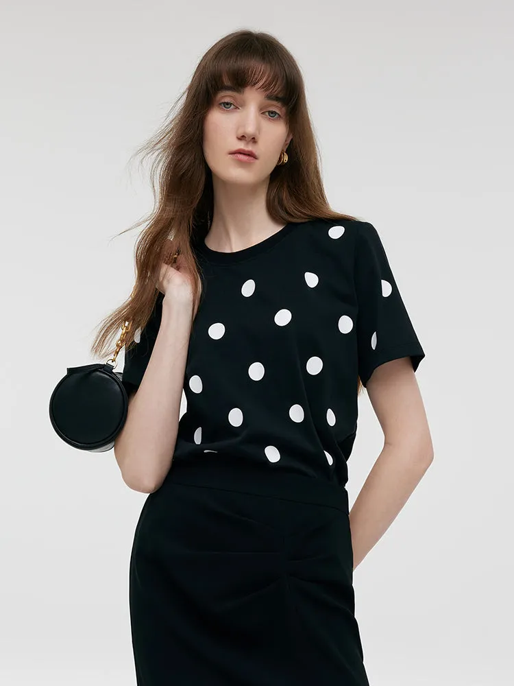 Round Neck Polka Dots Printed Women T-Shirt