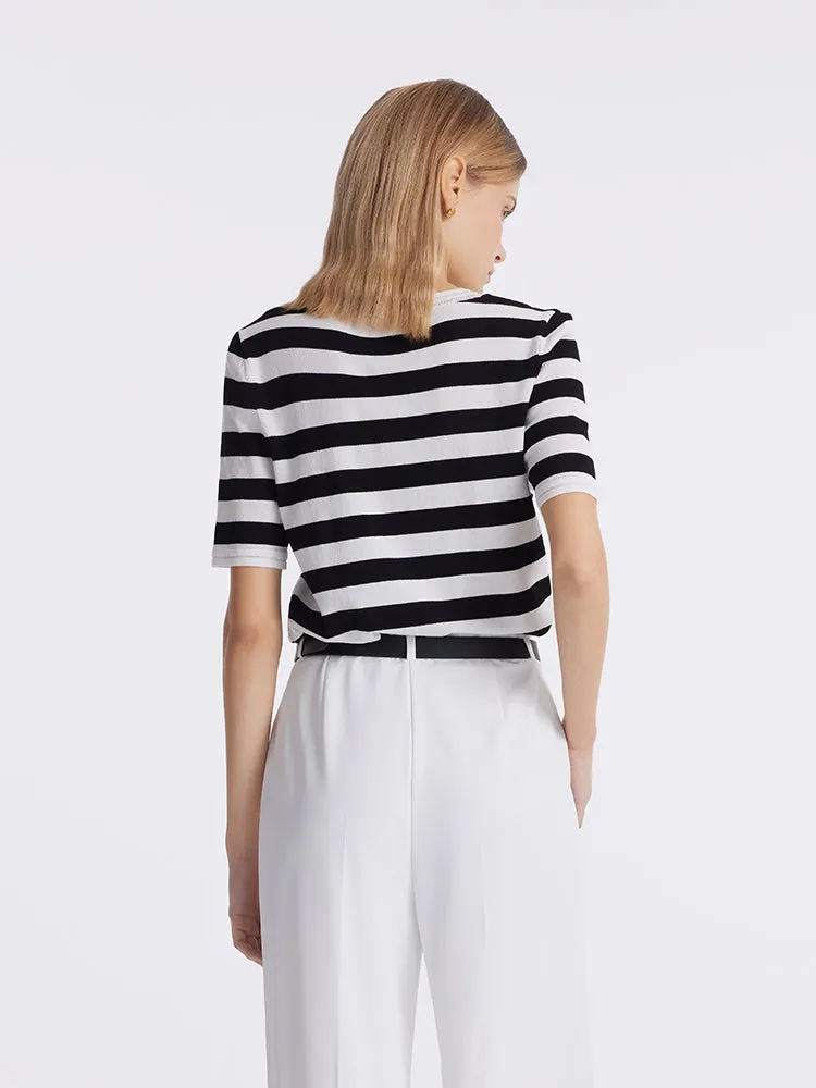 Round Neck Striped Knitted Women Top