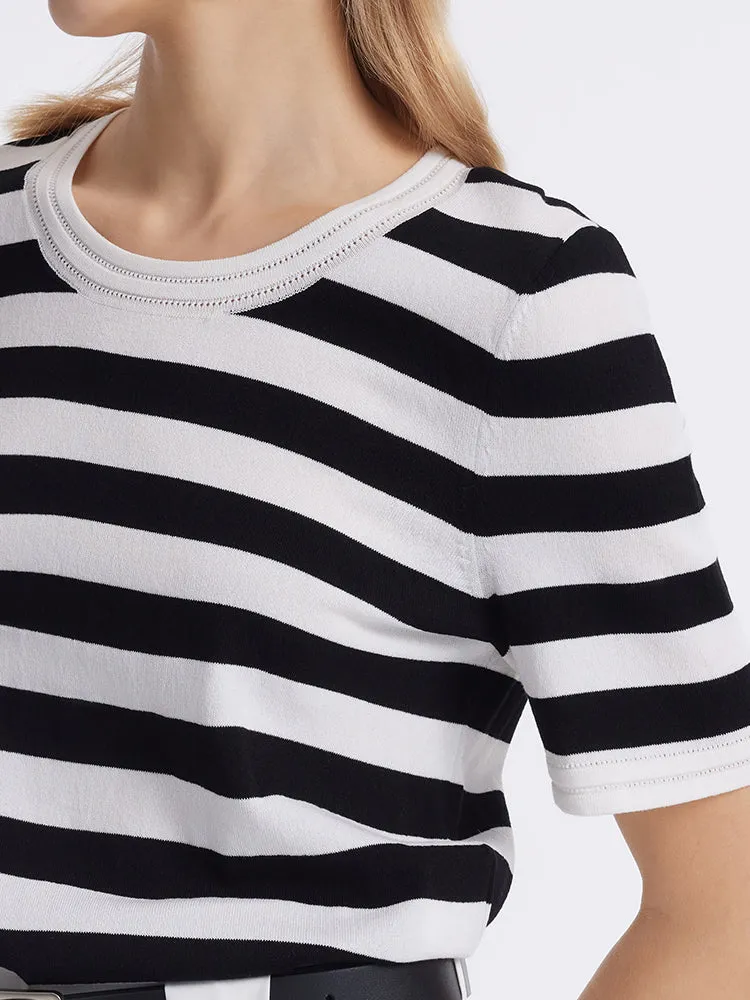 Round Neck Striped Knitted Women Top