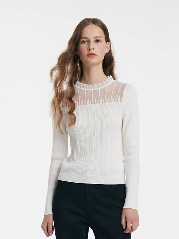 Tencel Wool Lace Ruffle Sweater