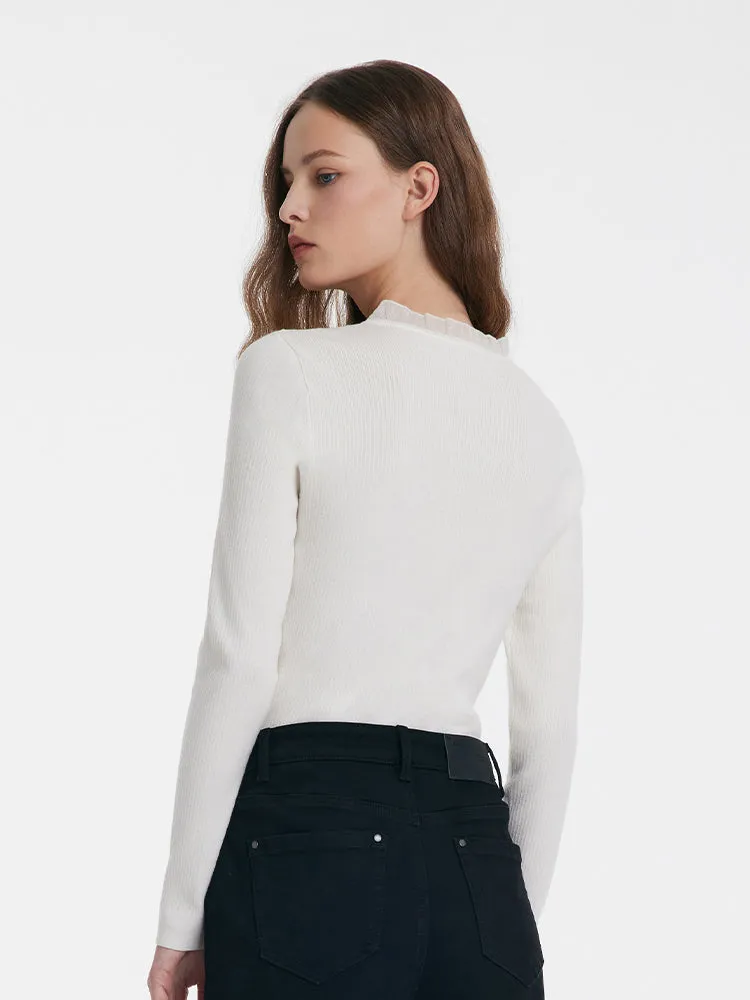 Tencel Wool Lace Ruffle Sweater