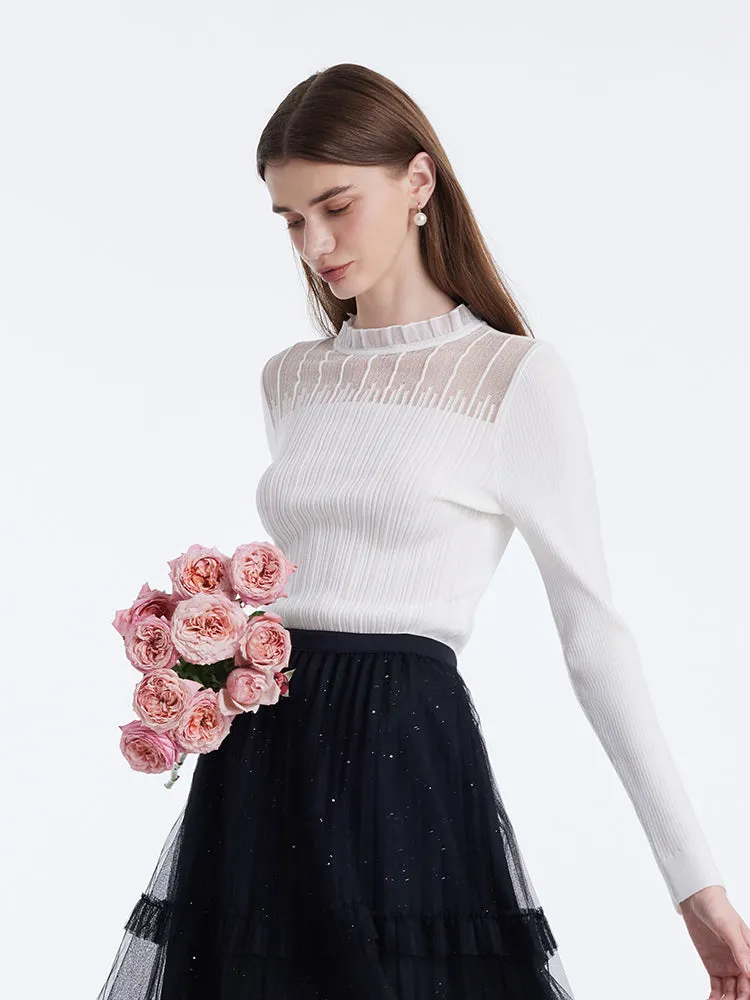 Tencel Wool Lace Ruffle Sweater