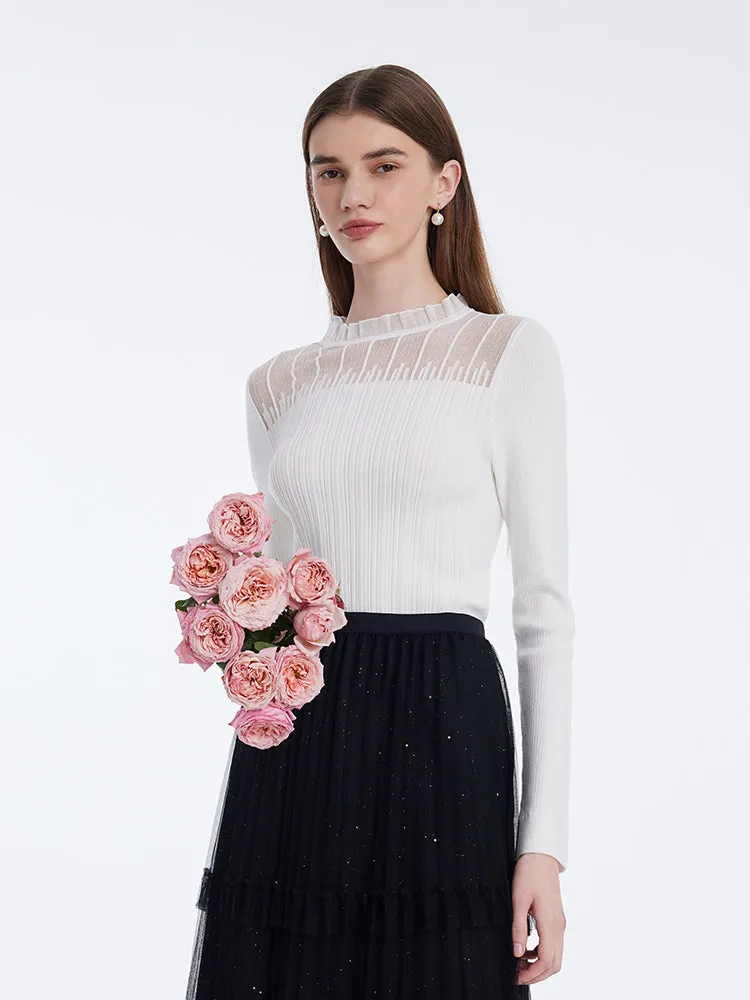 Tencel Wool Lace Ruffle Sweater