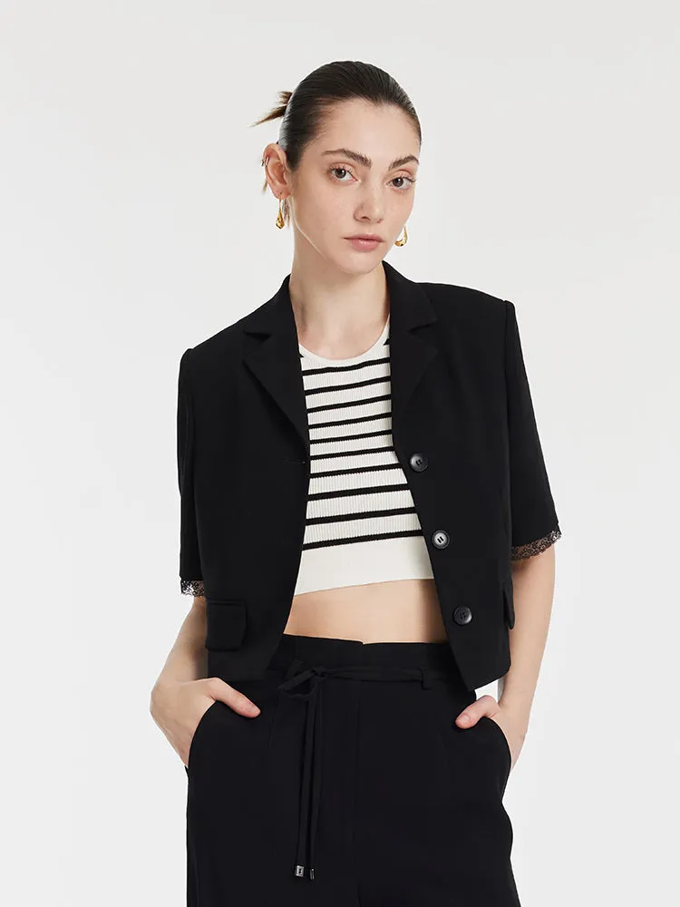 Triacetate Single-Breasted Women Crop Jacket