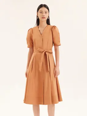 V-Neck Fitted Waist Mid-Calf Maxi Dress