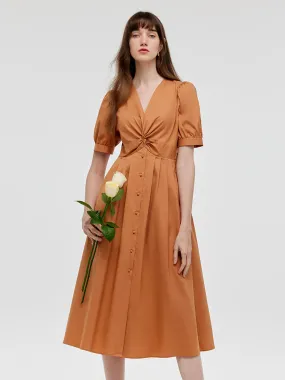 V-Neck Knotted Women Midi Dress