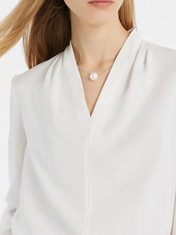 V-Neck Women Blouse With Pearl Chain