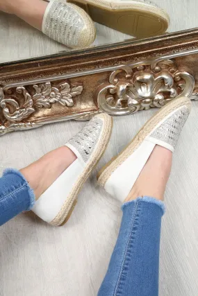 White Diamante Embellished Espadrilles - Mazie